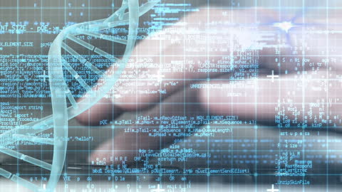 DNA Structure Animation with Digital Code Background