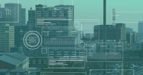 Financial Data Processed Over Dynamic City Skyscrapers