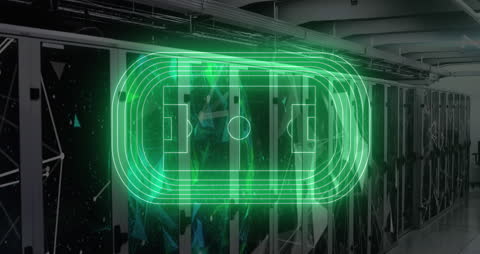 Neon Soccer Field Overlay in Data Center Environment