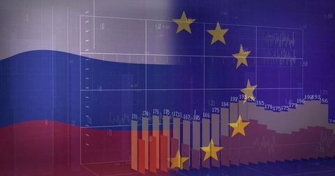 Abstract data visualization with eu and russia flag elements
