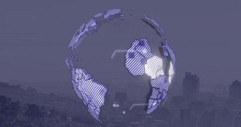 Digital earth with data streams over urban landscape