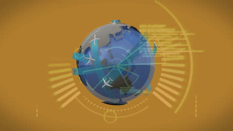 Globe with Airplanes and Data Streaming Animation