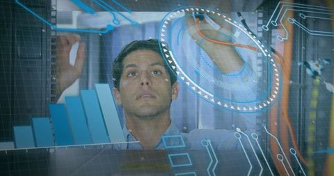 Technician Integrating Data Systems Behind Futuristic Interface - Download Free Stock Images Pikwizard.com
