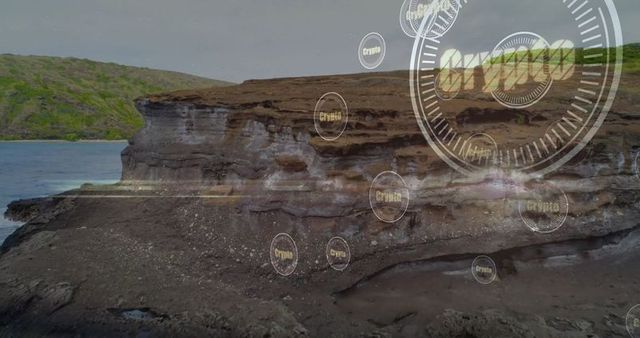 Coastal Cliffs with Digital Crypto Overlays