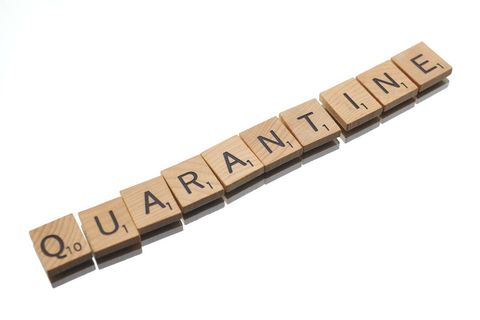 Wooden letter tiles spelling quarantine