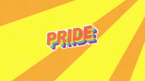 Vibrant 3D Pride Text on Bold Yellow Rays