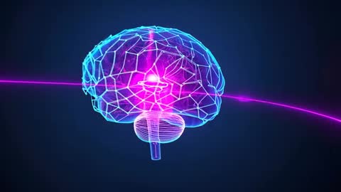 3D Futuristic Neural Brain Model Interacting with Magenta Beam