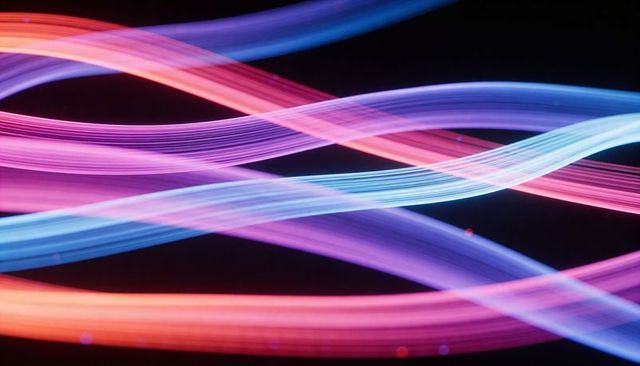 Weaving neon light ribbons creating vibrant layered gradient waves and flowing motion