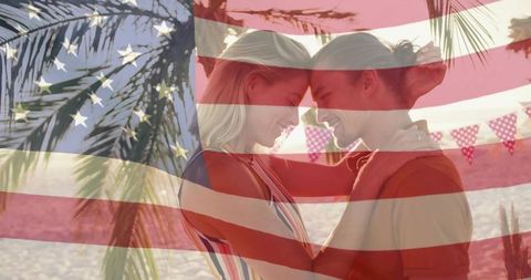 Romantic couple embracing on tropical beach