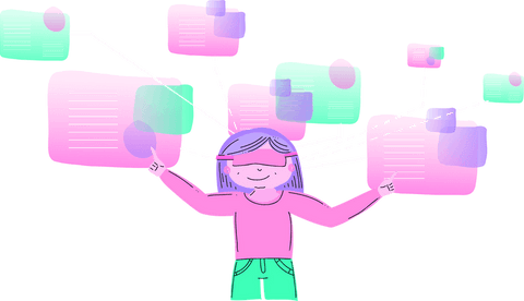 cartoon character managing digital data bubbles on transparent background - Download Free Stock Videos Pikwizard.com