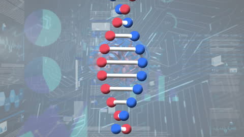 Digital DNA Strand with Brain and Data Elements Animation