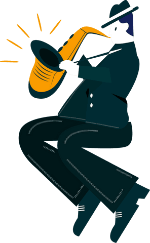 Transparent jazz musician playing saxophone in stylish vector