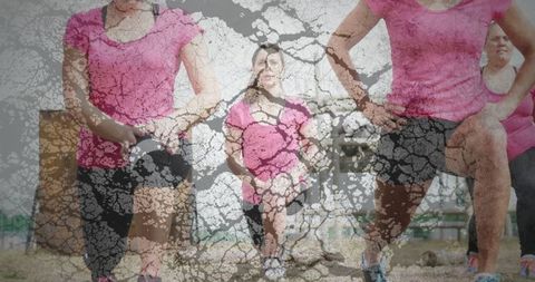 Group Lunge Exercise Outdoors with Motivating Team Spirit