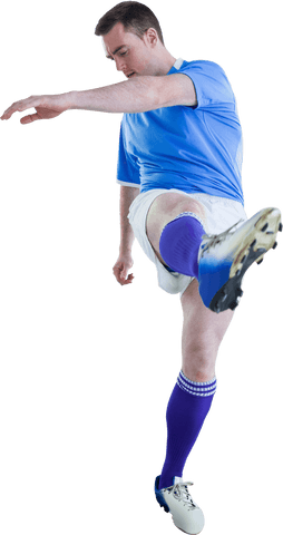 Caucasian Footballer Kicking Ball on Transparent Vector