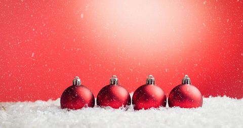 Row of Red Christmas Baubles on Snowy Background - Download Free Stock Images Pikwizard.com