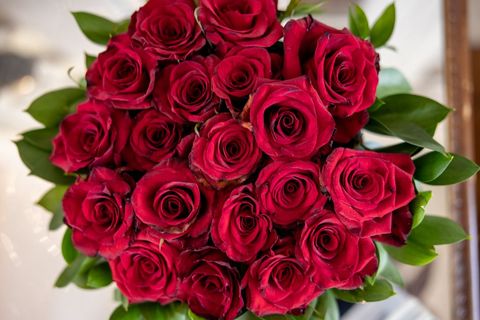 Blooming Red Rose Bouquet Expressing Romance, Anniversary, Valentine Gift