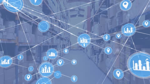 Futuristic Digital Network in Modern Warehouse