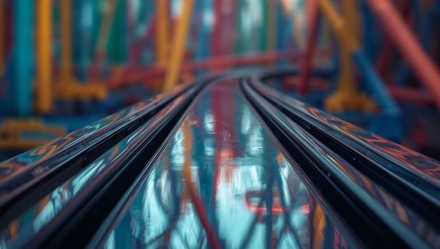 Vibrant roller coaster track at amusement park