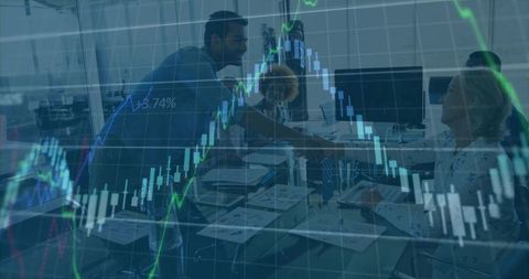 Business Team Collaboration Concept with Financial Analytics Overlay