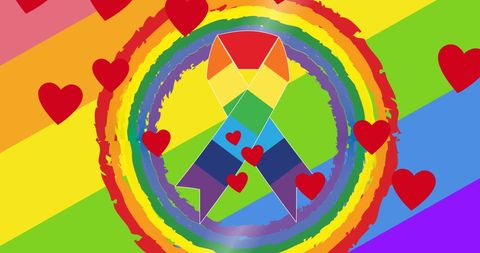 Rainbow Ribbon with Hearts Celebrating LGBTQ+ Pride