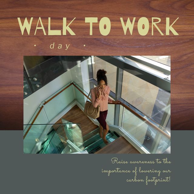 Walk to Work Day Campaign with African American Businesswoman Walking - Download Free Stock Templates Pikwizard.com