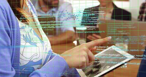 Innovative technology workshop with developer using tablet