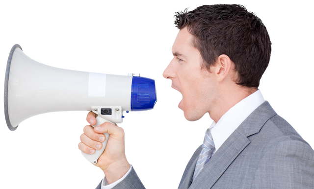 Businessman using transparent megaphone for communication - Download Free Stock Videos Pikwizard.com