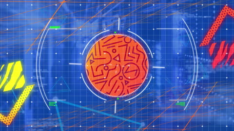 Futuristic Digital Interface with Abstract Shapes and Grid