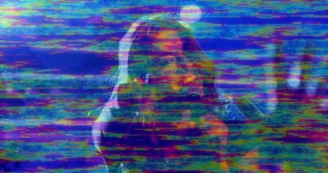 Futuristic Glitch Art with Holographic Singer in Neon Lights