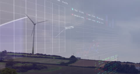 Global Business Data Overlay with Wind Turbine