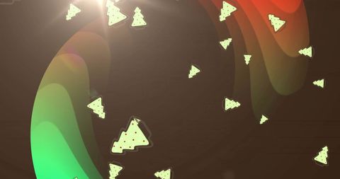 Festive christmas tree shapes on colorful wavy background