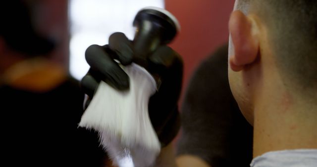 Barber Using Brush on Client in Barber Shop - Download Free Stock Images Pikwizard.com