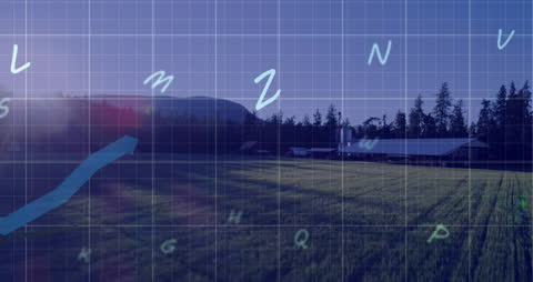 Animated Financial Data Overlay on Rural Landscape