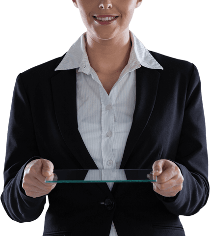 transparent businesswoman holding glass screen tablet concept - Download Free Stock Videos Pikwizard.com