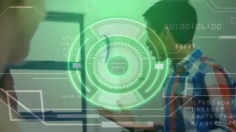 Teen Demonstrating Data Interaction with Futuristic AR Technology