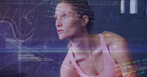 Female athlete analyzing digital data for performance