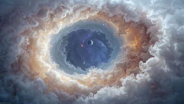 Revealing Cosmic Cloud Vortex Opening to Deep Space with Planets and Golden Dust Nebula