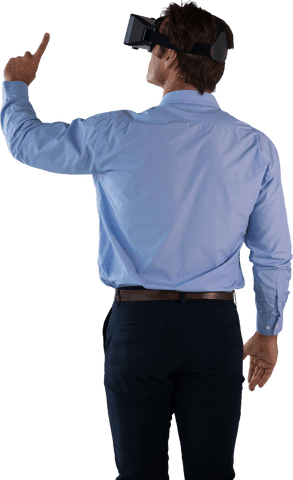 Transparent View Businessman with VR Glasses Making Gesture in Office Attire - Download Free Stock Videos Pikwizard.com