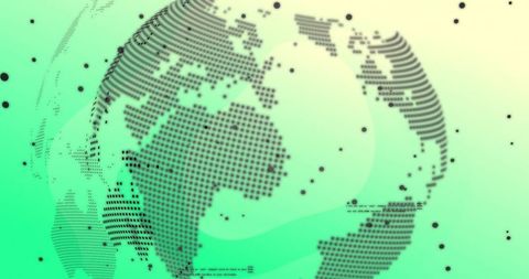 Rotating Dotted Globe with Network Data Points and Soft Green Gradient Tech Background