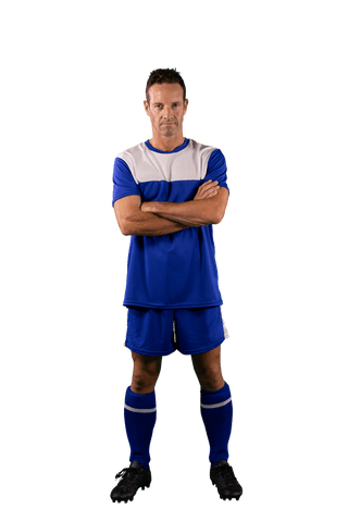 Transparent Image of Male Footballer in Blue Soccer Kit