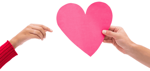 Hands Holding Paper Heart on Transparent Background for Valentine's Day