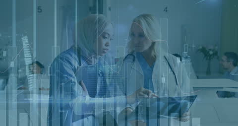 Innovative Healthcare: Diverse Female Doctors Analyzing Digital Data
