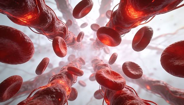Flowing red blood cells through fibril-textured capillary walls revealing plasma network