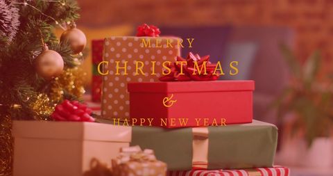 Christmas Wishes with Gifts and Decorative Tree Elements