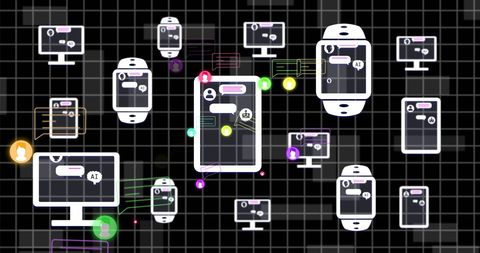 Artificial Intelligence Icons Over Computer Screens in Digital Interface - Download Free Stock Images Pikwizard.com