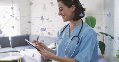Smiling Nurse Engaging with Digital Connectivity for Healthcare Management - Download Free Stock Images Pikwizard.com