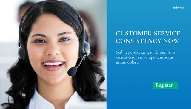 Smiling Woman with Headset Promoting Top-notch Customer Support - Download Free Stock Templates Pikwizard.com