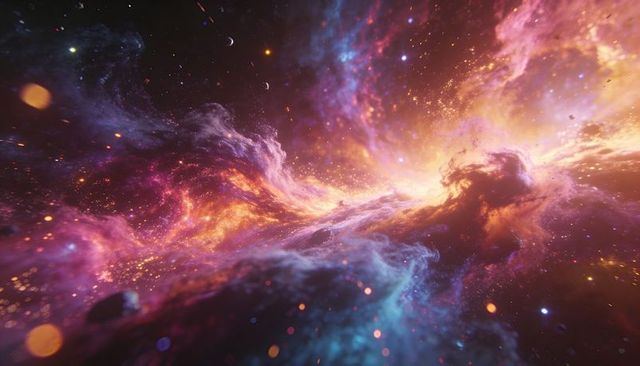 Luminous nebula flowing through vibrant interstellar cloud with glowing starfield