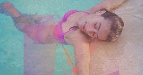 Woman Relaxing in Swimming Pool in Pink Bikini for Summer Vibes