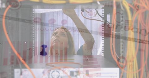 Woman Checks Server Wires with Financial Graph Overlay - Download Free Stock Images Pikwizard.com